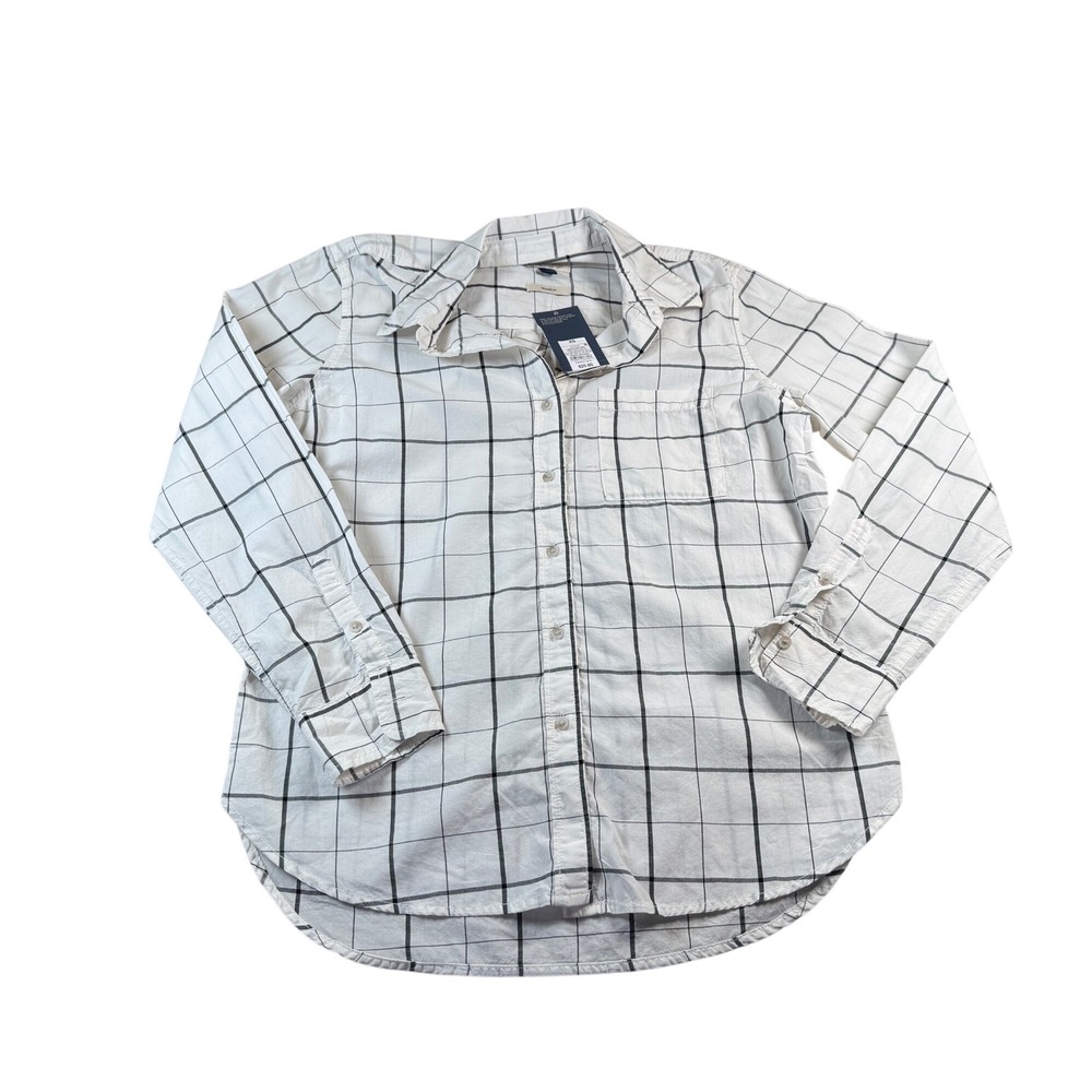 Womens‎ XS Cream Black Windowpane Plaid Relaxed Button Down Shirt